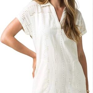 Prana Cream Eyelet Button-Front Top
